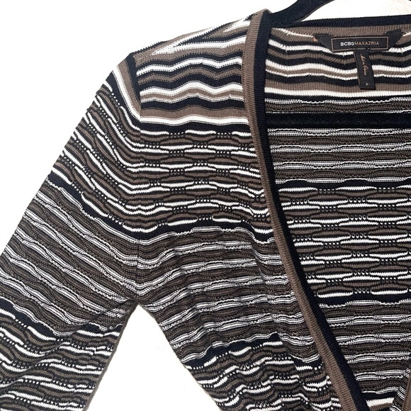 BCBGMaxAzria Black & White Striped Wrap Belted Cardigan Small Women’s - Picture 3 of 10
